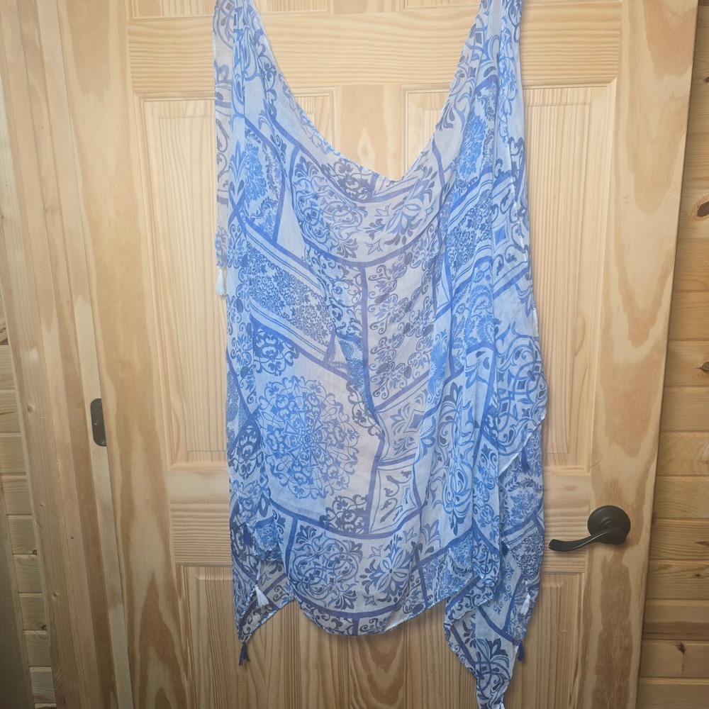 Scarf Belt Shawl Sash Table Runner Beach Cover Up Hankie Tie Blue 68"x32" VTG